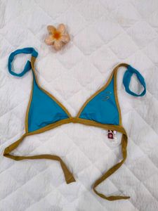 Blue &amp; Gold Trim Bikini Top