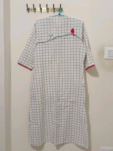 Chic Checkered Kurti with Bird Embroidery