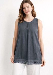 Stylish Grey Lace Trim top