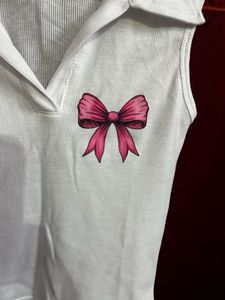Cute White Ribbed Collared Tank Top