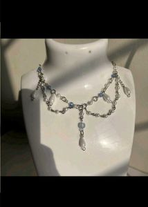 y2k blue pearl fairy necklace