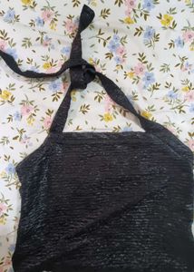 Textured Black Halter Neck Top