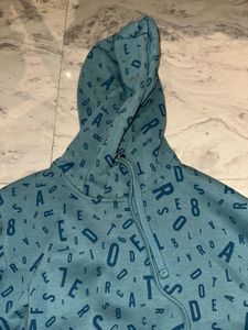 Teal Letter Print Hoodie