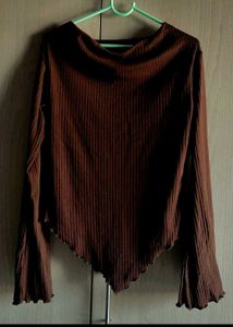 Ribbed Brown Long Sleeve Top