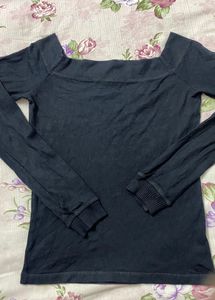 Black Long Sleeve Square Neck Top