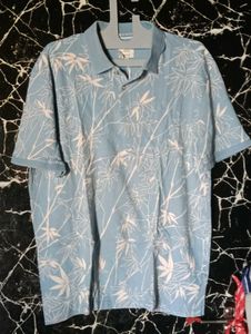 Stylish Men's Blue Bamboo Print Polo T-Shirt