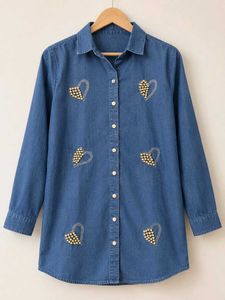 Denim Shirt with Heart Embellishments