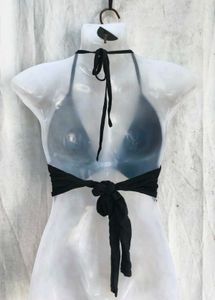 Chic Black Halter Neck Ring Detail Bikini Top