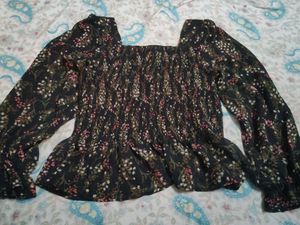 Smocked Floral Square Neck Top