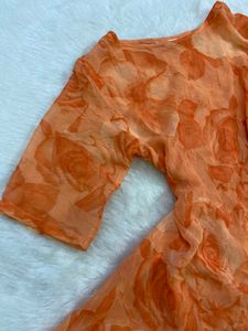 Vintage Orange Floral Sheer Mesh Top