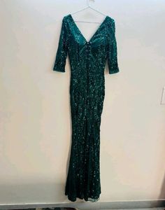 Elegant Sequined Emerald Green Gown