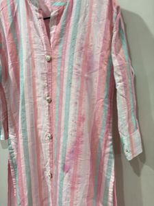 Charming Striped Kurta with Pearl Buttons