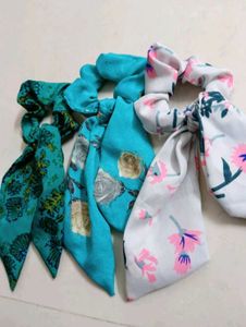 Floral Print Scrunchies with Bows (Set of 3)