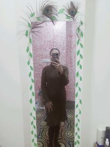 Brown Ribbed Knit Dress