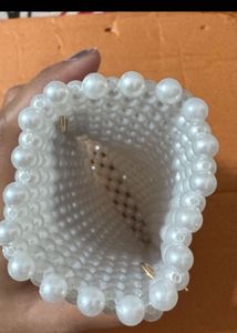 Elegant Pearl Beaded Clutch with Gold Chain