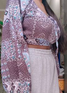 Patchwork Long Sleeve Crop Top