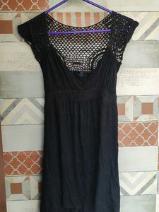 Black Crochet Detail Mini Dress