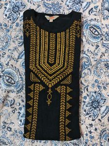 Black and gold printed straight woolen Kurta