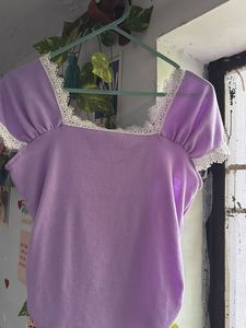 Sweetheart Lace Trim Purple Top