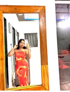 Stunning orange Abstract Print Maxi Dress
