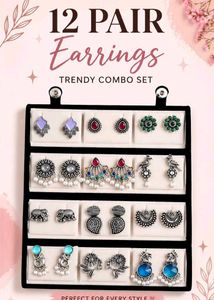 12 pair  earing trendy combo set