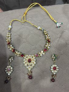 Stunning Red & White Stone Necklace Set