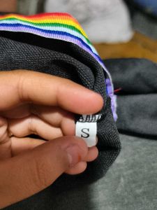 Cropped Long Sleeve Top with Rainbow Trim