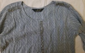 Mens Short Kurta With Black Mirror Work