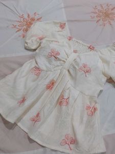 White Puff Sleeve Top with Floral Print