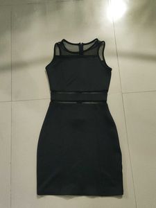 Sleek Black Mesh Sheer Panel Dress