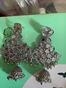 Oxidized Mirror Work Jhumka Earrings