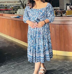 Boho Blue Paisley Print Midi Dress