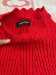 Red Ribbed Mock Neck Top