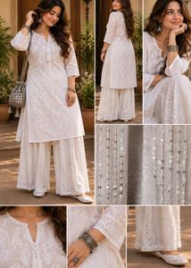 Elegant sequence White plazzo pants
