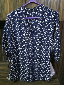 Navy Blue Butterfly Print Tunic Top