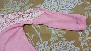 Pink Lace Shoulder Sweatshirt Kniteed Top