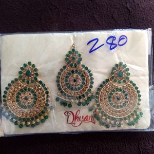 Beautiful Greenish Earings With Mangtikka