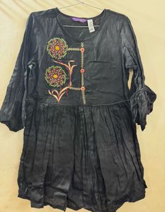 Black Embroidered Flared Kurta