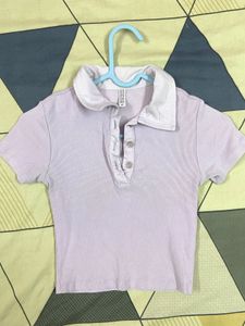 Cute Lilac Collared Cropped Top