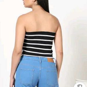 M size Striped Bandeau Crop Top