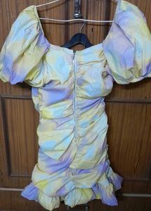 Pastel Puff Sleeve Ruched Mini Dress
