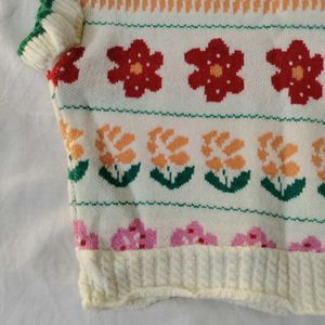 Floral Knit Top with Ruffle Sleeves
