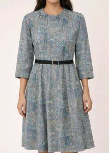 Patterned Midi Dress with Belt