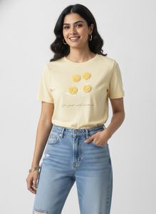 Cute Yellow T-Shirt with Flower Applique