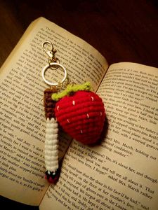 Crocheted Strawberry & Cigarette Keychain🍓
