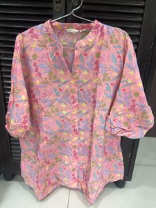 Pink Floral Print Button-Up Top