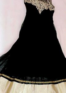 🖤 Elegant Black &amp; Gold Partywear Anarkali Dress