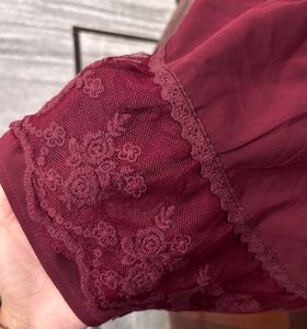 Elegant Burgundy Lace Trim Top