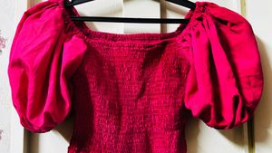 Fuchsia Smocked Puff Sleeve Top