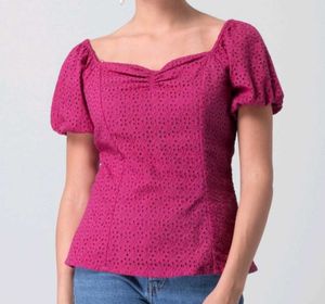 Chic Pink Eyelet Square Neck Top